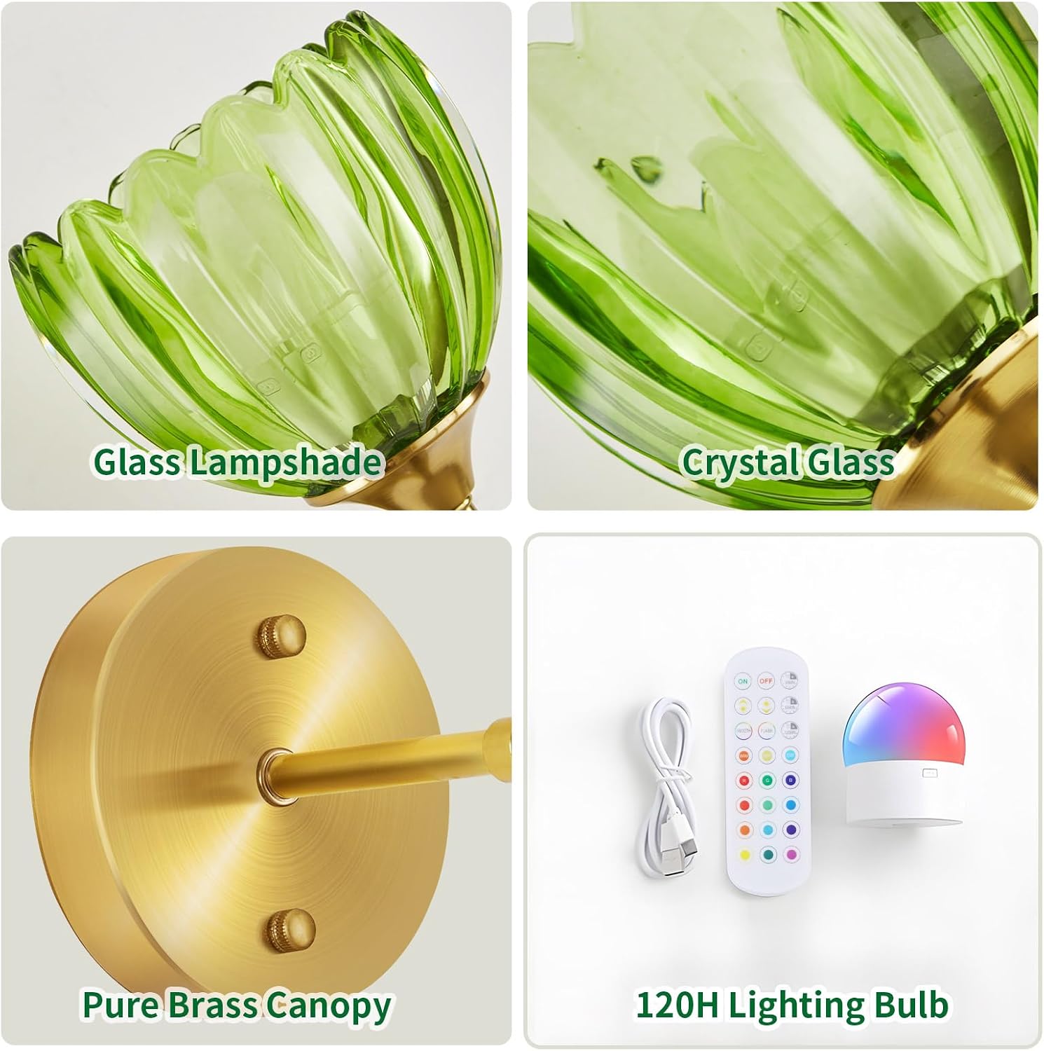 Battery Operated Wall Sconce Set of 2, Rechargeable Wireless Wall Sconce Lights with Glass Lampshade, 5000mAh Dimmable Bulbs with Remote,15 Colors Wireless Wall Lamps for Bedroom Living Room